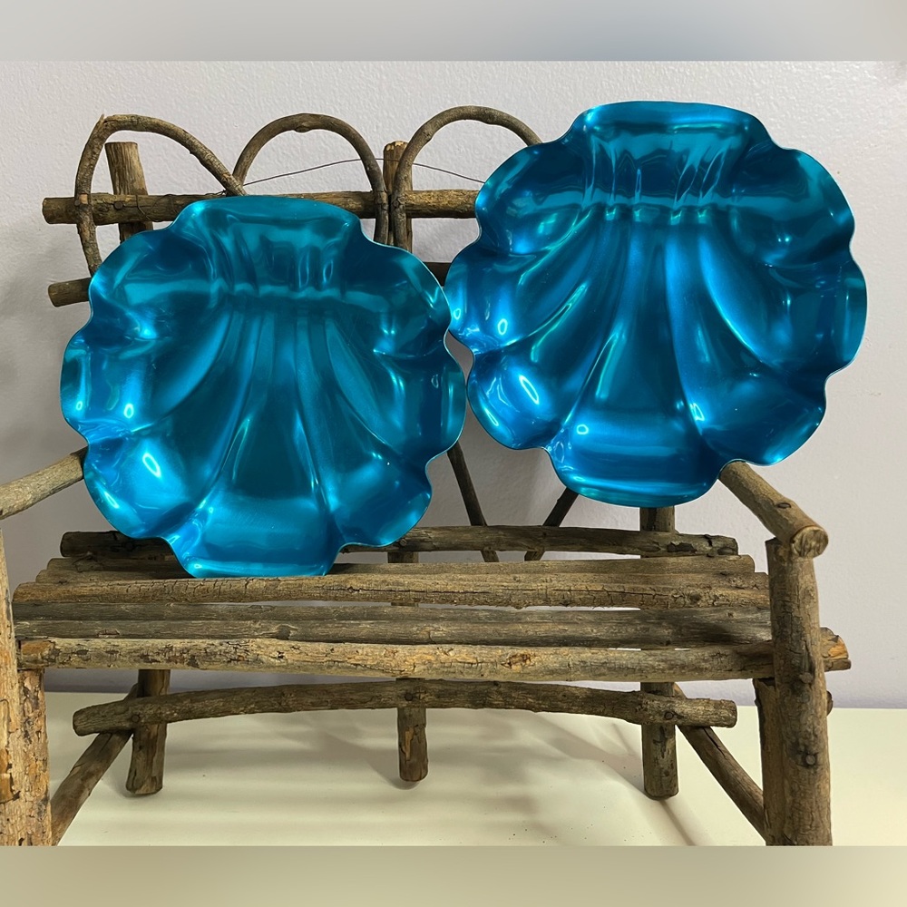 2 Vintage Turquoise Aluminum Ashtrays
